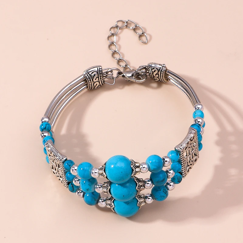 Böhmische Türkis-Perlenarmbänder für Damen, handgefertigte Armbänder und Armreifen mit Steinperlen, Mädchen-Party- und Feiertags-Schmuck, Geschenke – Detail 8