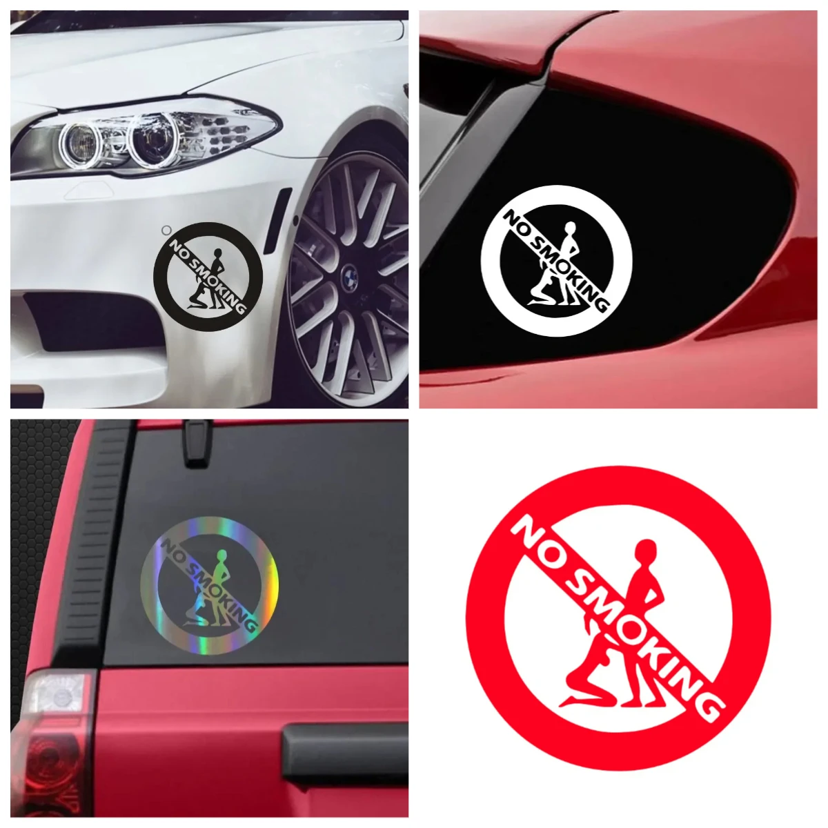 

Protect Loved Ones with Humor - Reflective No Smoking Car Sticker, Cute Boy Girl Design, Square Decal