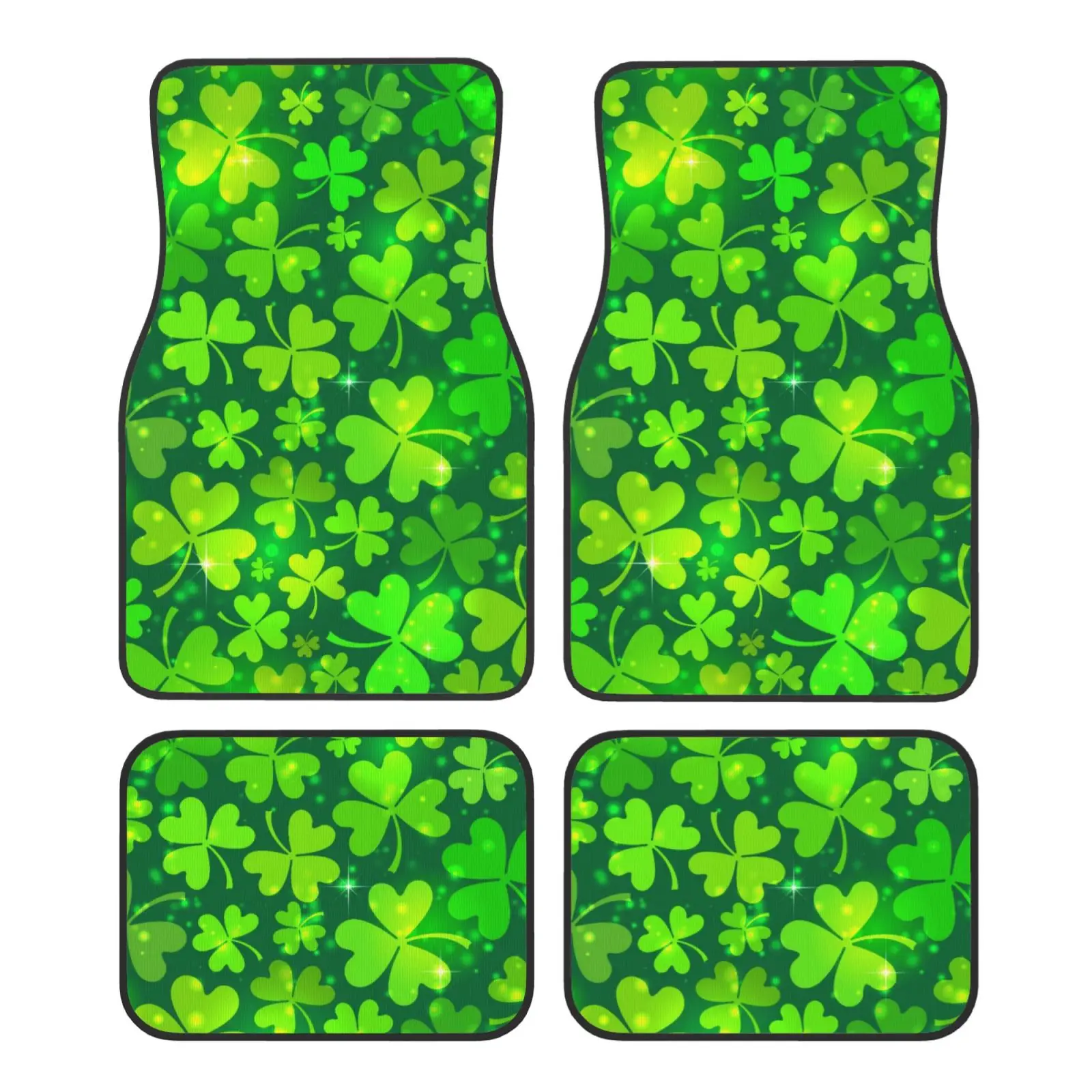 San Patricks Clover Print Car Floor Mats of 4 Pieces Anti Slip Front Rear Foot Mats Universal Car Accessories for SUV Van Truck