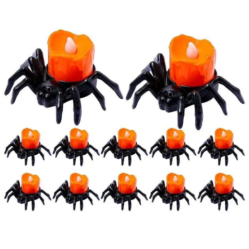 

Spider Candles Lights Halloween Decor Lights Battery Operated Flickering Decorative Candles For Table Spooky Theme Party Decor