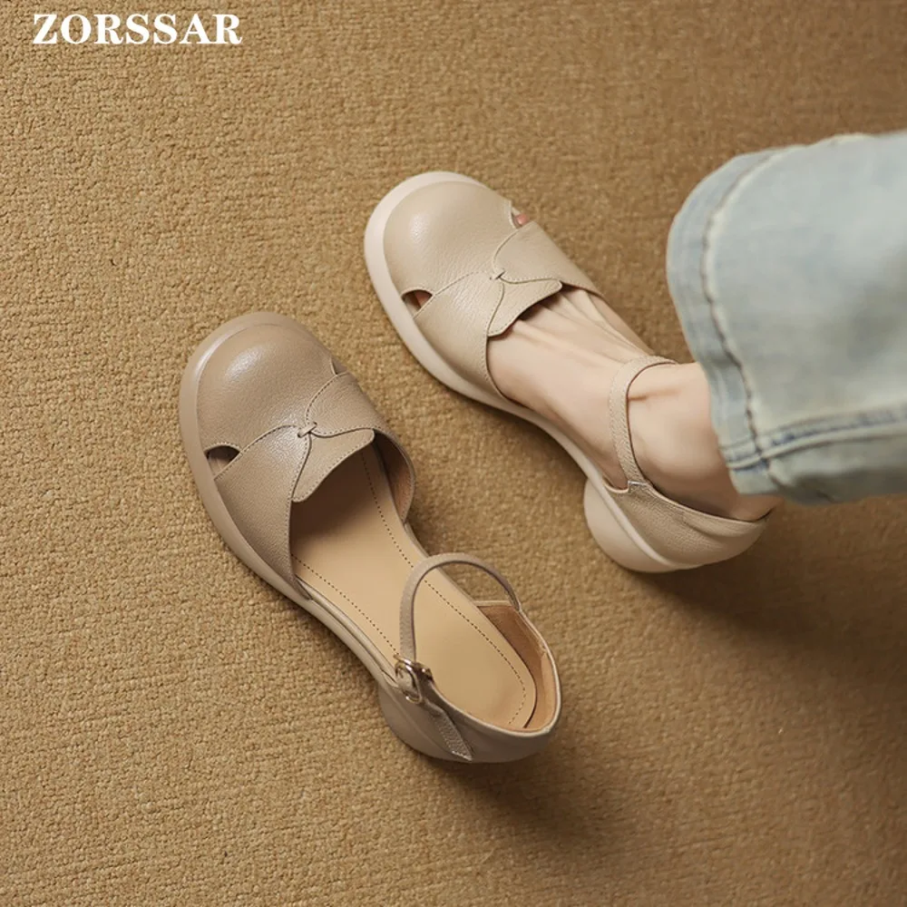 

New Summer Sandals Women Square Toe Split Leather Gladiator Shoes Chunky Heel Back Strap Sandals for Women High Heels Sandals