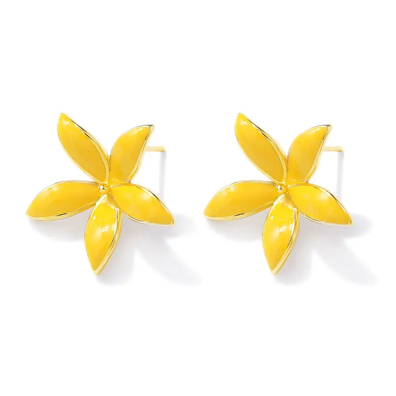 18K Gold Color Brass Flower Stud Earrings Pins Earrings High Quality Women's Earrings Diy Jewelry Accessories Making view 3