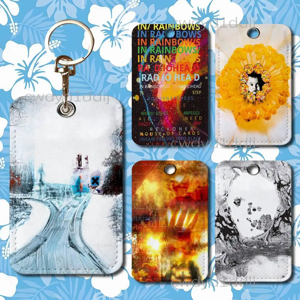 

R-Radiohead Album In Rainbows Custom Access Card Case Leather Card Holder Keychain Key Ring Transportation Card Case Gifts