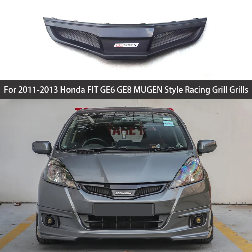 

For Honda FIT 2011 2012 2013 GE6 GE8 MUGEN Style Front Bumper Hood Mesh Grills Front Bumper Grille Racing Grill Body Kit