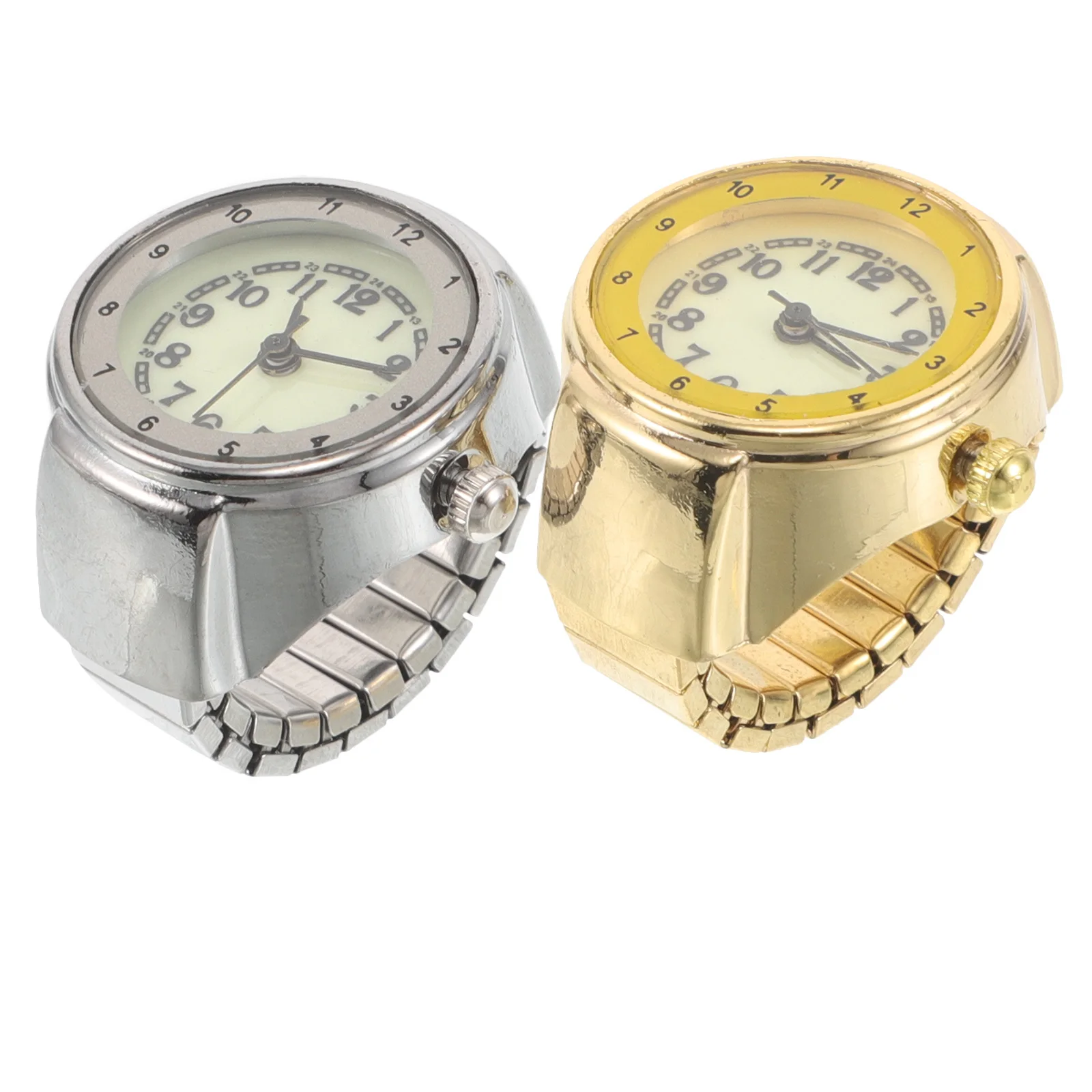 2 قطعة ساعة إصبع صغيرة حلقة ليلية مضيئة الطلب الرجعية التناظرية الكوارتز قابل للتعديل شريط مرن للجنسين الفولاذ المقاوم للصدأ #1