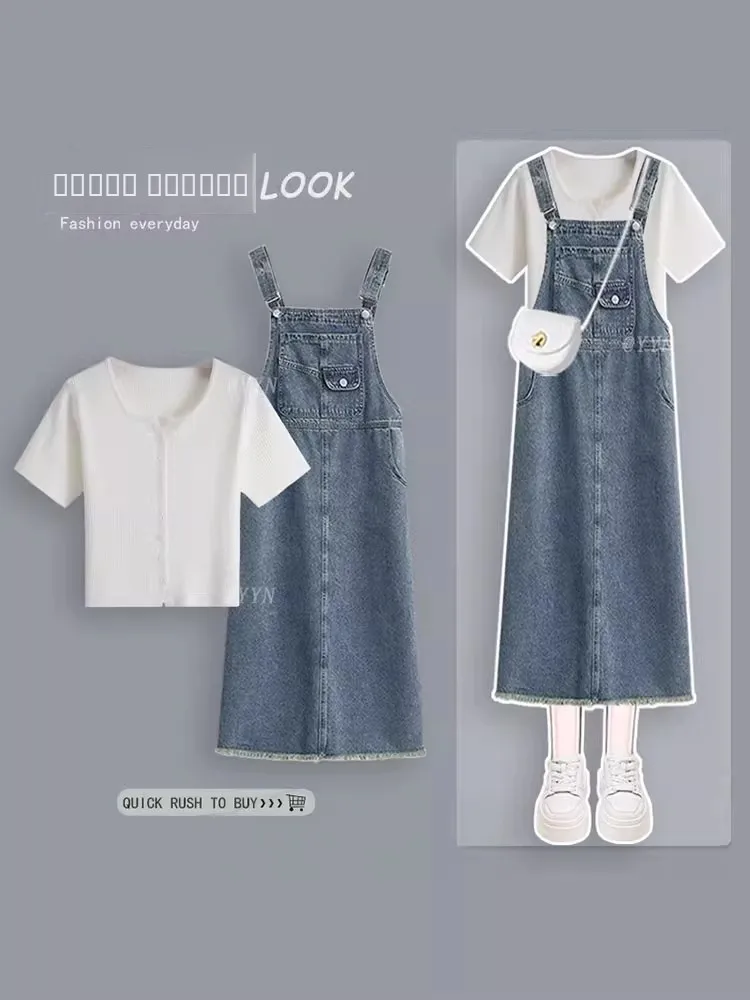 

Younger Looking ort Sve Denim Overalls Women's Summer New Sle Two-Piece Set Slimming Effect High-End Feel V-Ne irt