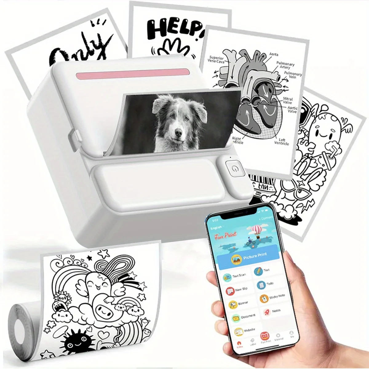 

Portable Mini Printer (with rolls of printing paper, can be paired with iOS and Android devices, no ink required