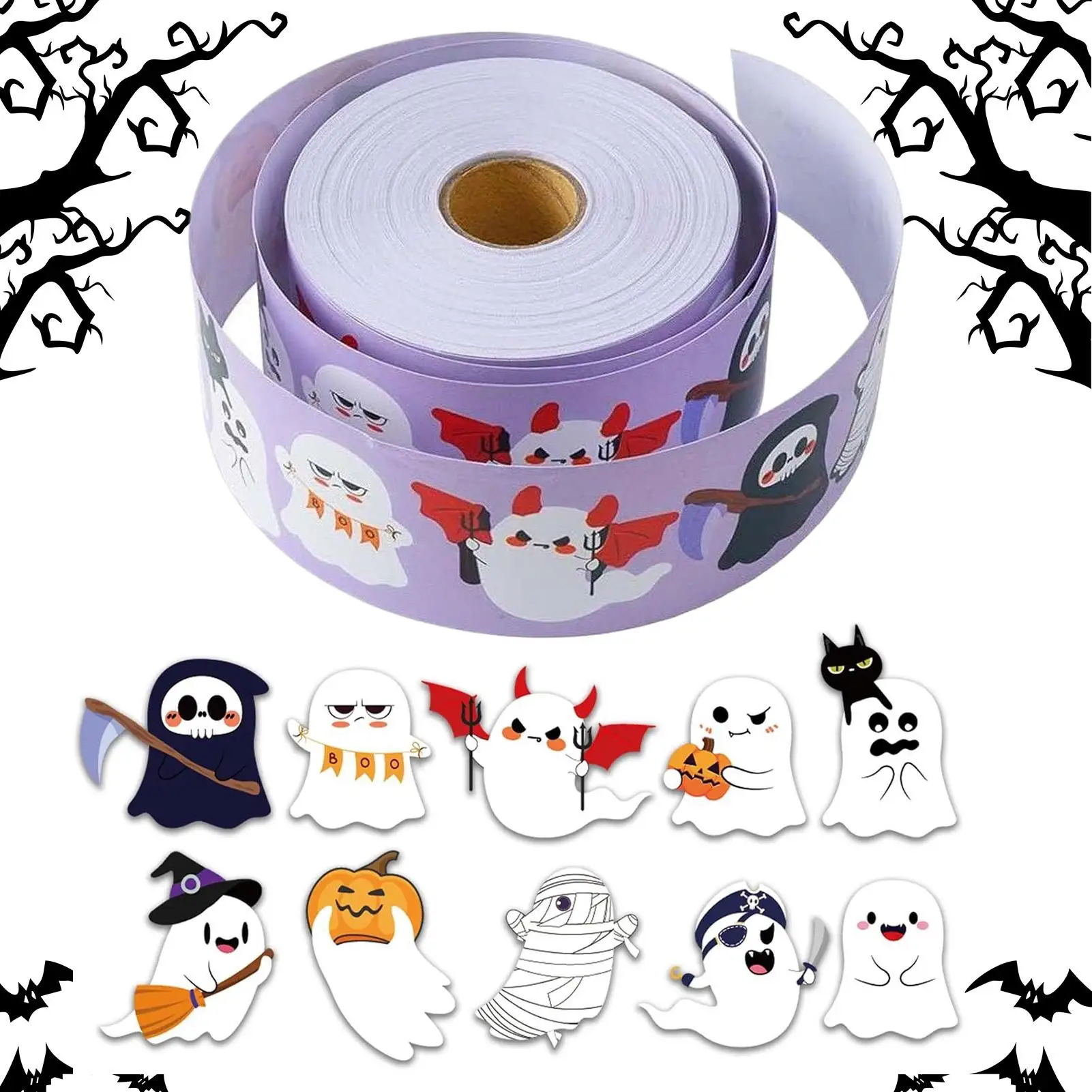 Halloween Ghost Sticker Roll 500 Pieces Cute Ghost Laptop Decal Halloween Adhesive Label Stickers For Adults Girls Phone Party