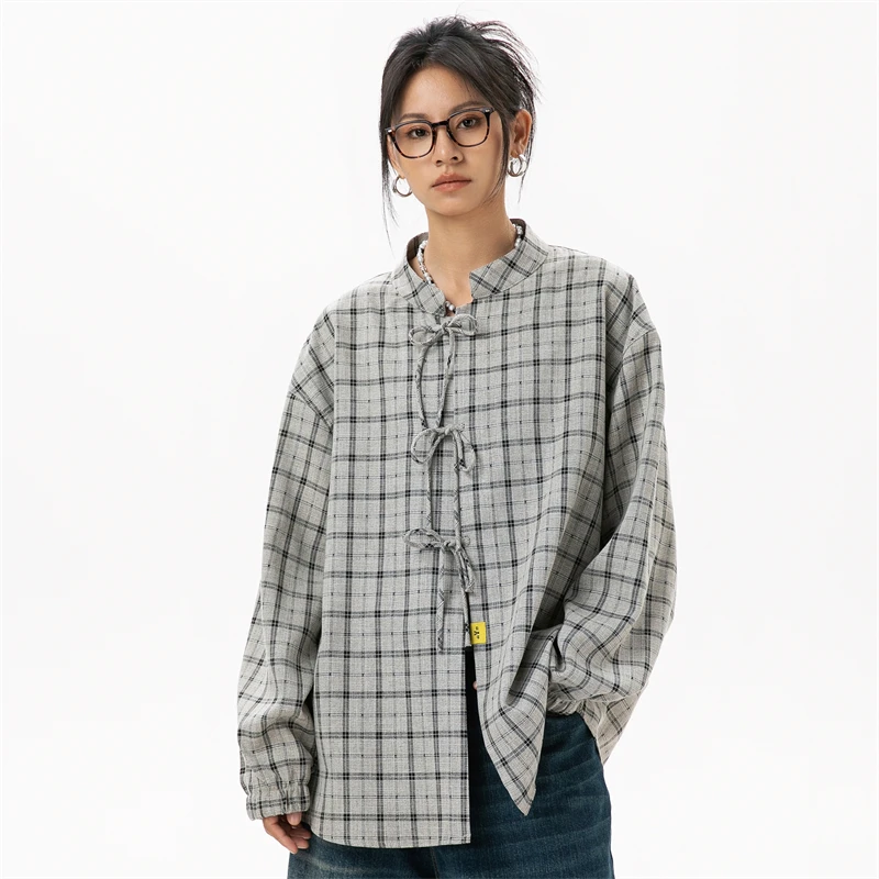 Stylish Women\'s Blouse Women Gray Plaid Shirts Korean Style Women\'s Clothing Long Sleeve Female Elegant Blouses for Lady Clothes