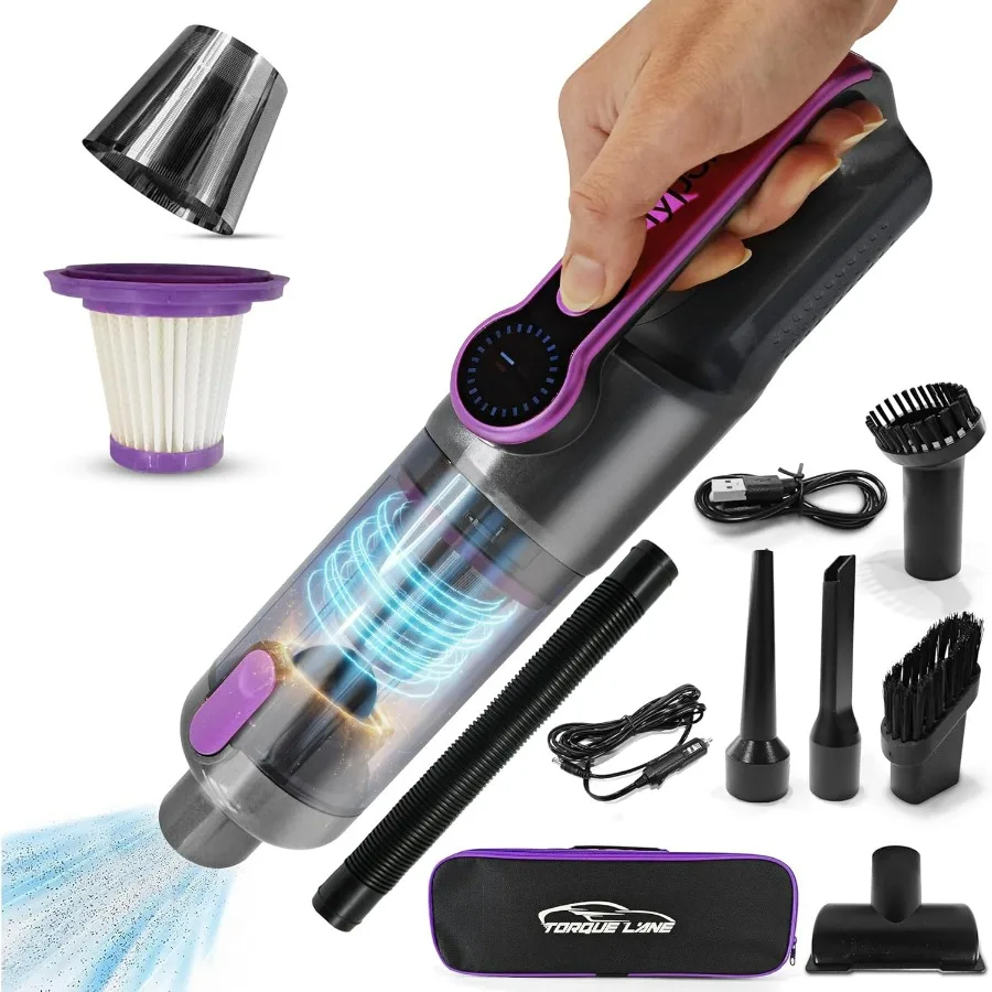 

HyperVac 2-in-1 Handheld Portable Car Vacuum Cleaner & Blower, 18500Pa Suction, Corded/Cordless Air Duster with LED Light, Flexi