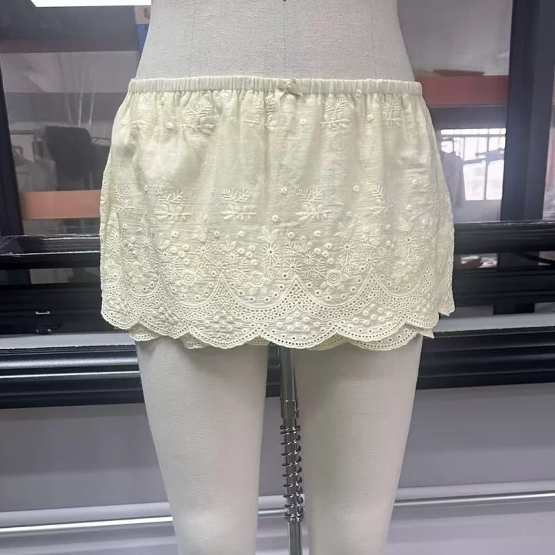 

Y2k Cute Low Waist Floral Lace ort Skirt for Teen Girls Versatile Casual Cotton Blend A-Line Skirt Poodle Trim Bottom