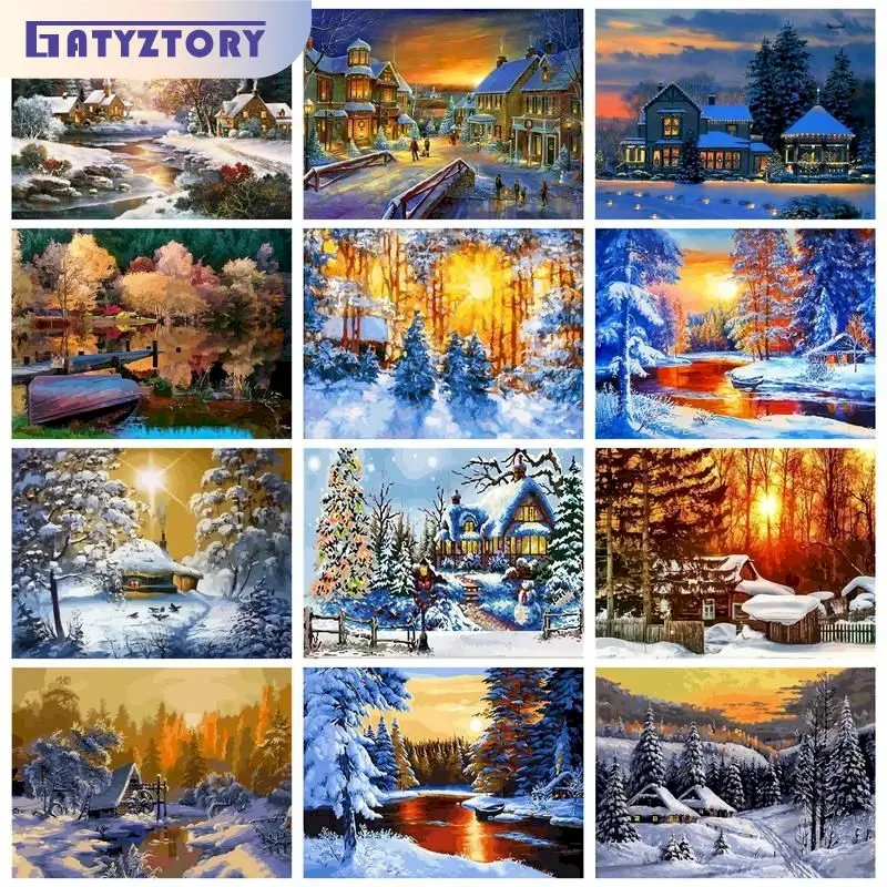 

GATYZTORY Frame Picture Winter Landscape DIY Painting By Numbers Hand painted Oil Painting Modern Wall Art Picture For Home Deco