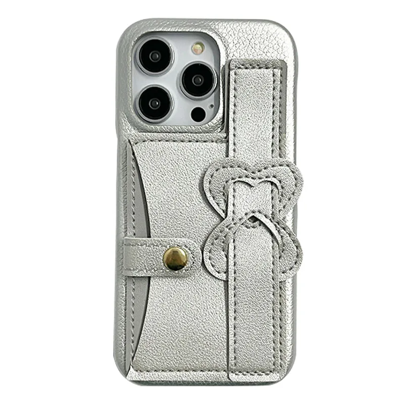 Silver Wristlet Card Case for Apple 14promax Case iphone13promax Wristlet iphone12 Simple Leather 11 Insert Card Case i14/13pro - view 5
