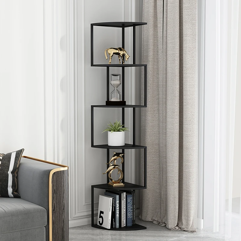 living room bookshelf multi-layer household shelf corner wrought iron bookcase floor-to-ceiling integrated against the wall