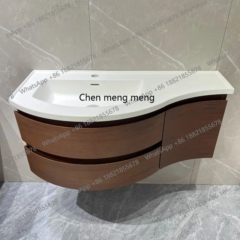 A17 Extremely narrow arc bathroom cabinet combination artificial stone integrated basin washtable solid wood grain