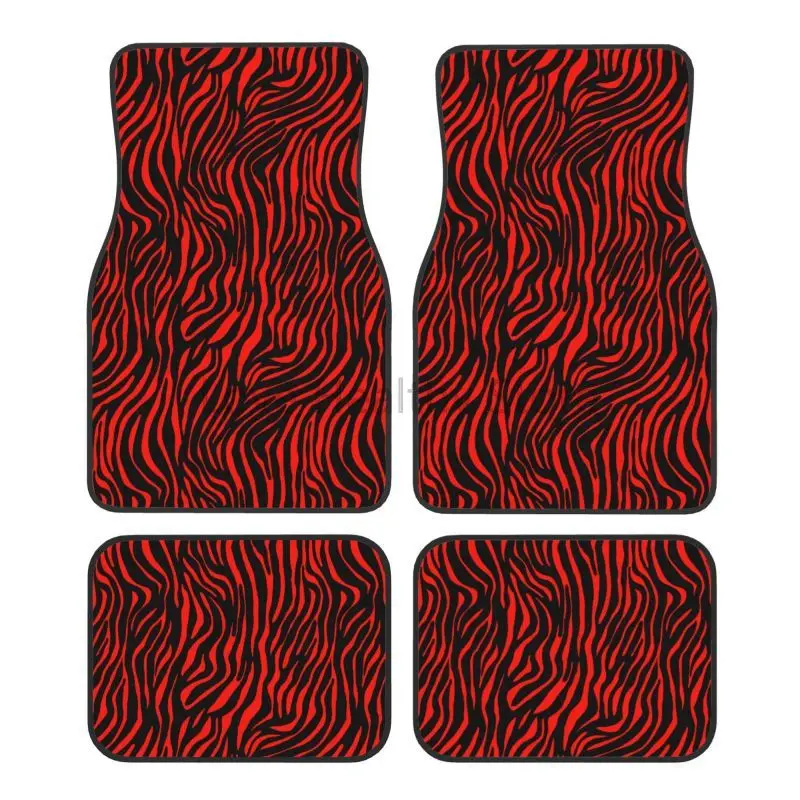 

Набор автомобильных ковриков с принтом красной зебры из 4 автомобильных передних и задних ковров, коврики для женщин, нескользящие автоматические коврики для ног, универсальный декор