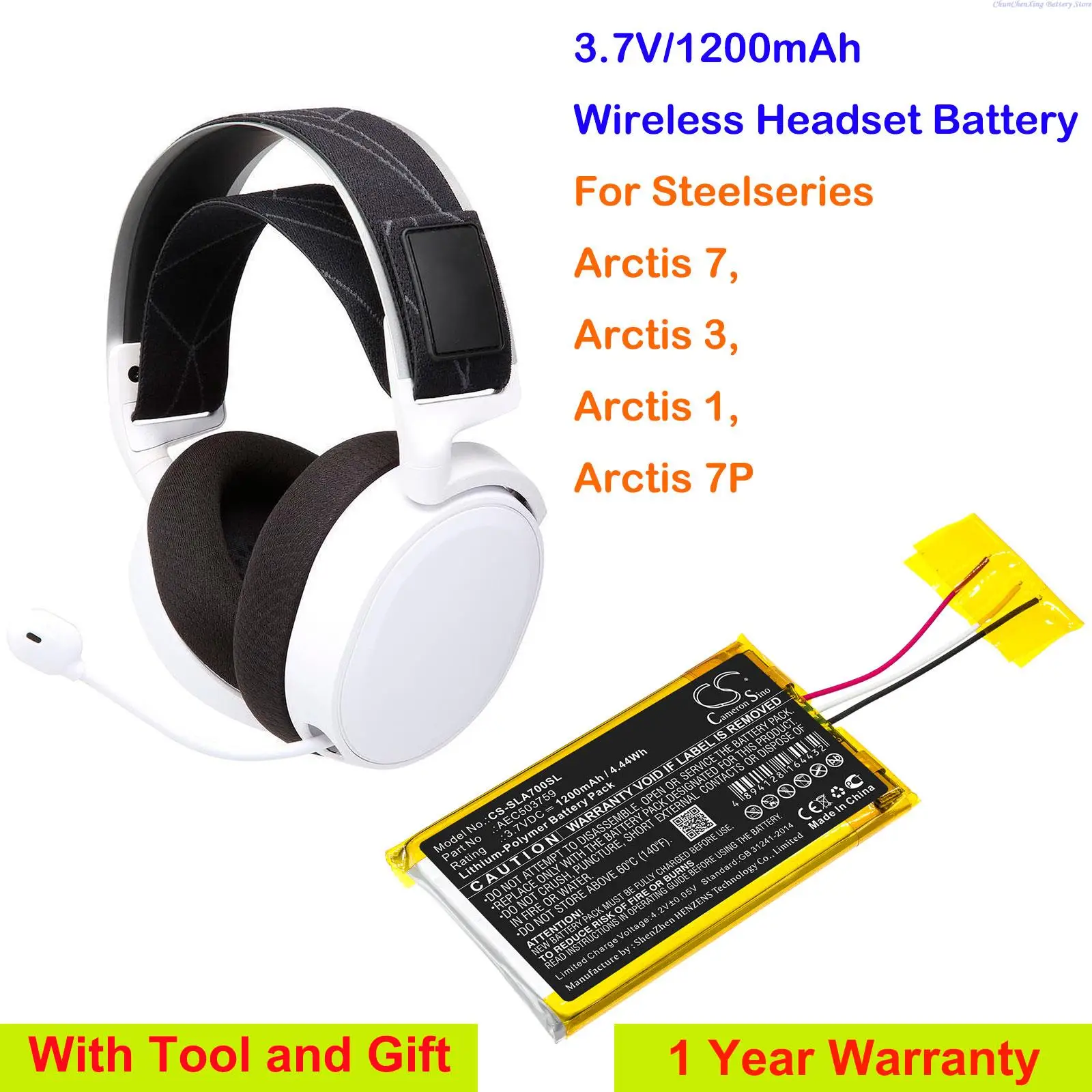 1200mAh Wireless Headset Battery AEC503759 for Steelseries Arctis 7, Arctis 3, Arctis 1, Arctis 7P