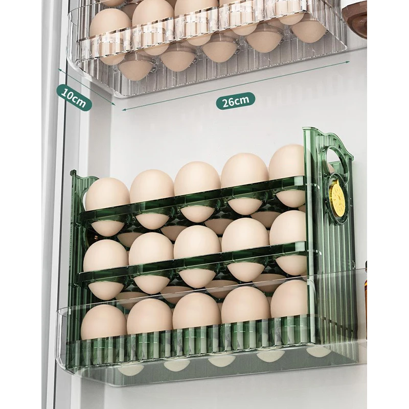 Auto Flip Egg Organizer, 3-Tier Egg Holder Storage 30 Count, Egg Storage Container For Refrigerator Side Door Or Countertop