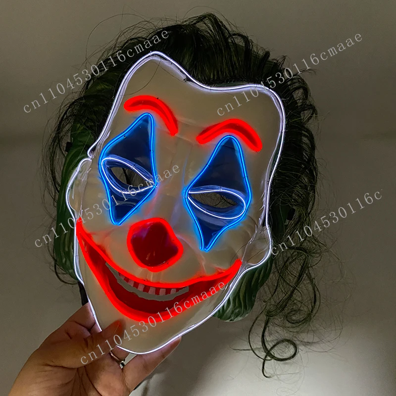 

High Quality Full Face Head Cover Cosplay DC Joker Plastic Decorative Headgear Mask Glowing in Night Halloween Party Mask