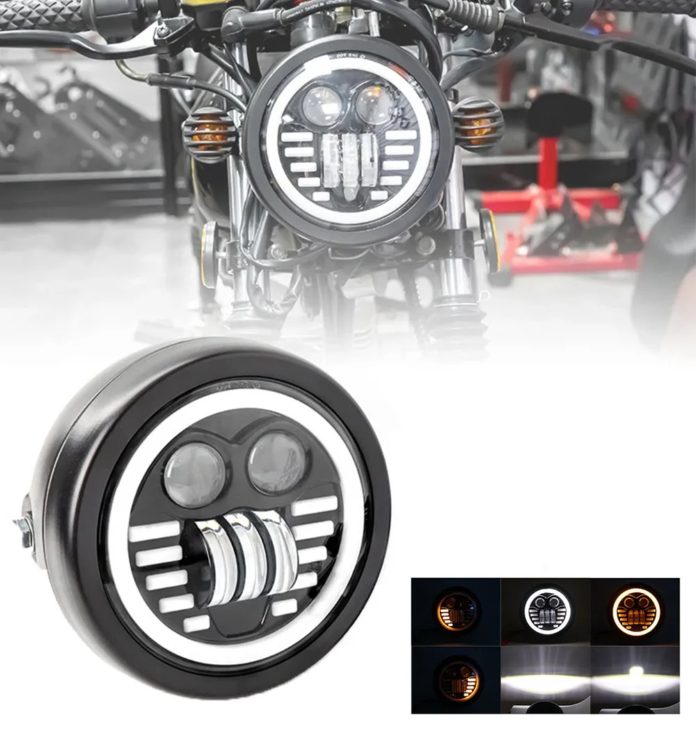 

Harley Ретро Мотоцикл Angel Eyes Светодиодные фары 5,75-дюймовые светодиодные фары дальнего света мотоциклетные круглые фары Светодиодные фары дальнего света