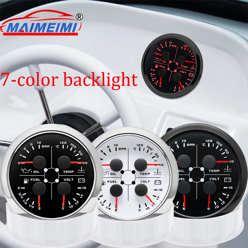 

Многофункциональный манометр 4 в 1 0–10 бар, давление масла 40–120 ℃ Температура воды E-F Уровень топлива 8-16 Вольтметр 7-цветная подсветка Автомобильный датчик