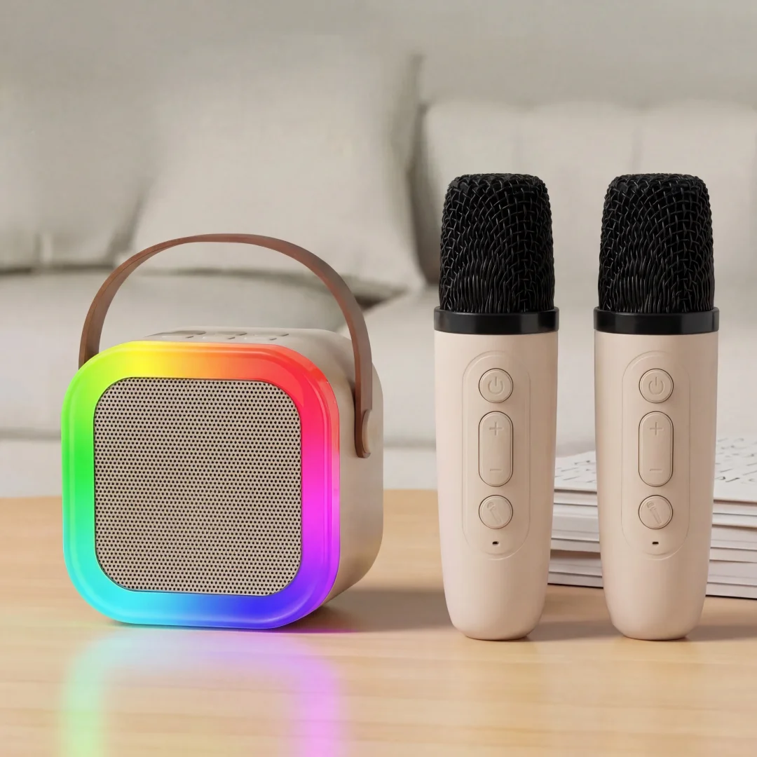Machine de karaoké pour enfants et adultes, haut-parleur Bluetooth portable avec 2 microphones, lumière RVB, changeur de voix, pour cadeau de fête