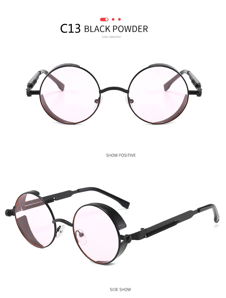BOYSEEN 2025 Vintage Steampunk Sonnenbrille Frau Männer Runde Luxus Metall Retro Sonnenbrille Hiphop Stil Brillen UV400 – Detail 23
