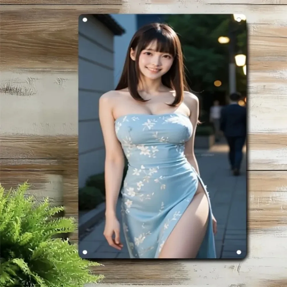 2026 Anime Girl Metal Wall Art Cherry Blossom Decor, Easy Install Aluminum Sign for Home Cafe