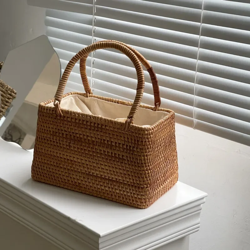 Advanced Sense Of Summer Picnic Bag Retro Portable Vegetable Basket Thai Type Imported Handmade Bamboo Weaving Bag