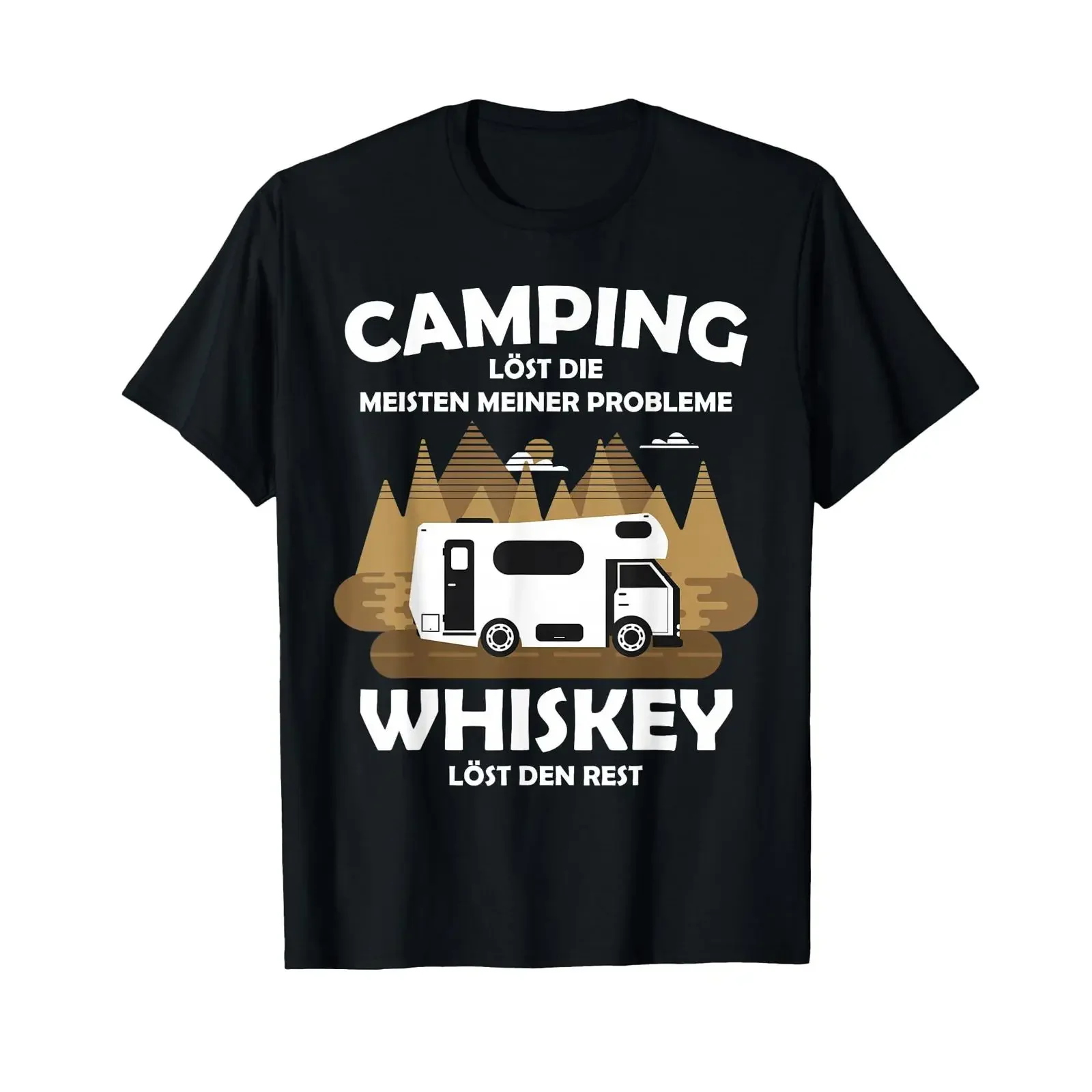 Camping solves most of my problems whiskey the rest T shirt vintage Washed Top For Everyday Wear Unisex graphic Slightly