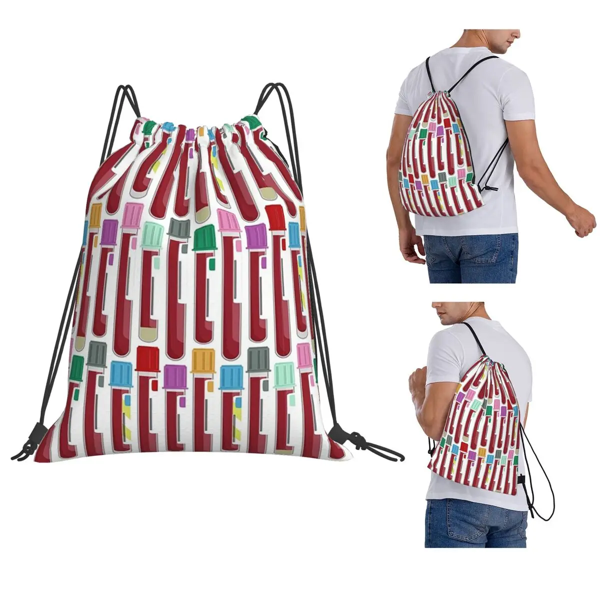 Phlebotomy Blood Tubes Backpacks Portable Drawstring Bundle Pocket Sports Bag Book Bags for Travel Students