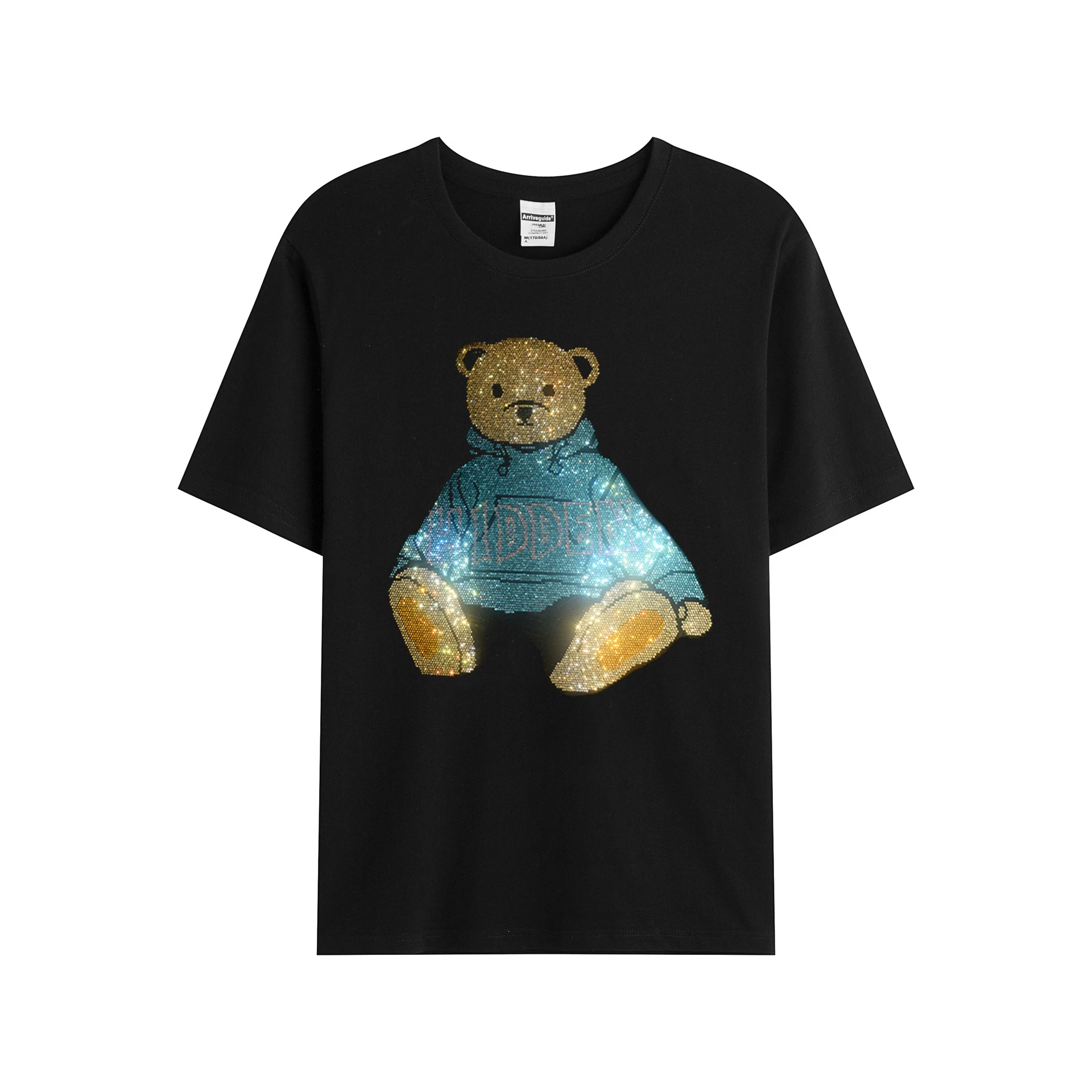 Hot selling exquisite creative bear hot diamond men's T-shirts summer cotton leisure T-shirts