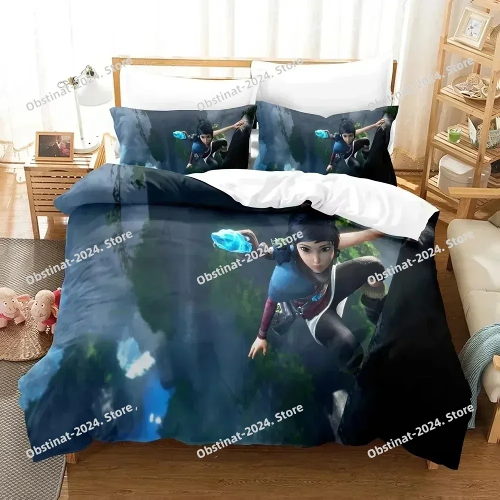 Anime Game Bridge Spirits Kena Bedding Set Printed single Comforter Quilt Duvet Cover Pillow Case 3 Pieces Sets Kids Adult Size