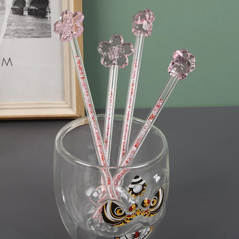 Cat's Claw Cherry Flower Star Diamond Stirring Rod Shiny Glass Stick Heart-shaped Cherry-shaped Design Stirrer Drinkware Tools