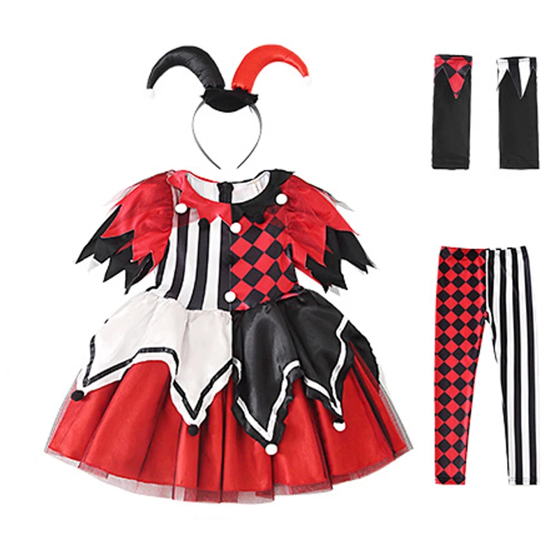 Girl Purim Naughty Clown Costume Crazy Film Harlequin Spooktacular Cosplay Carnival Halloween Fancy Party Dress