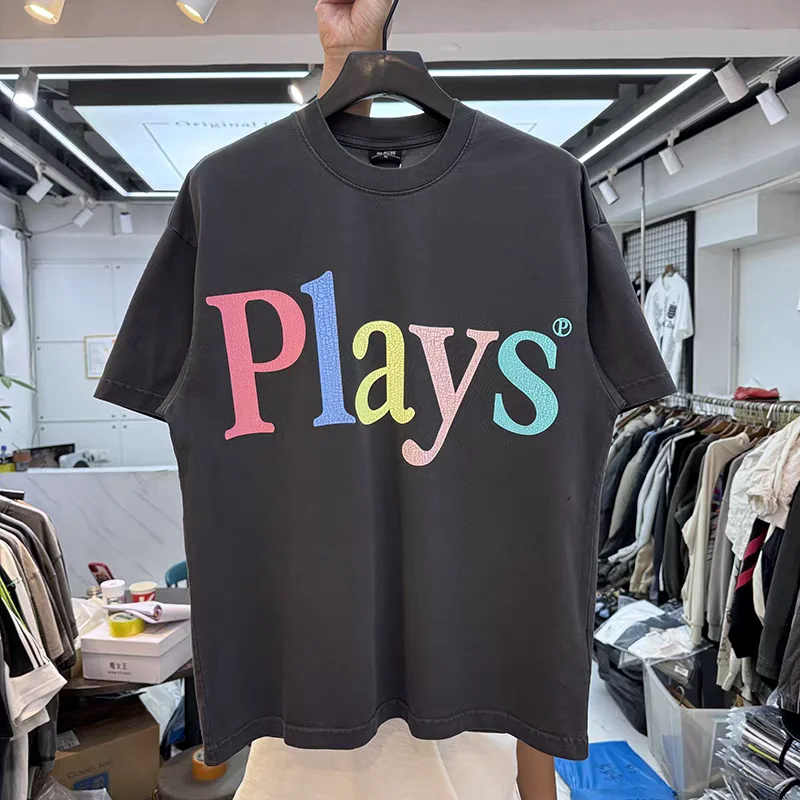 

Vintage Graffiti painted cracked rainbow letter print T Shirt Men Women T-shirt Top Tees