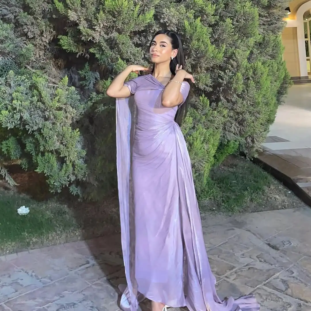 Robes de soirée personnalisées pour femmes, élégantes, de luxe, épaules dénudées, longueur au sol, en mousseline de soie, ligne a, plis, pour occasions, 2025