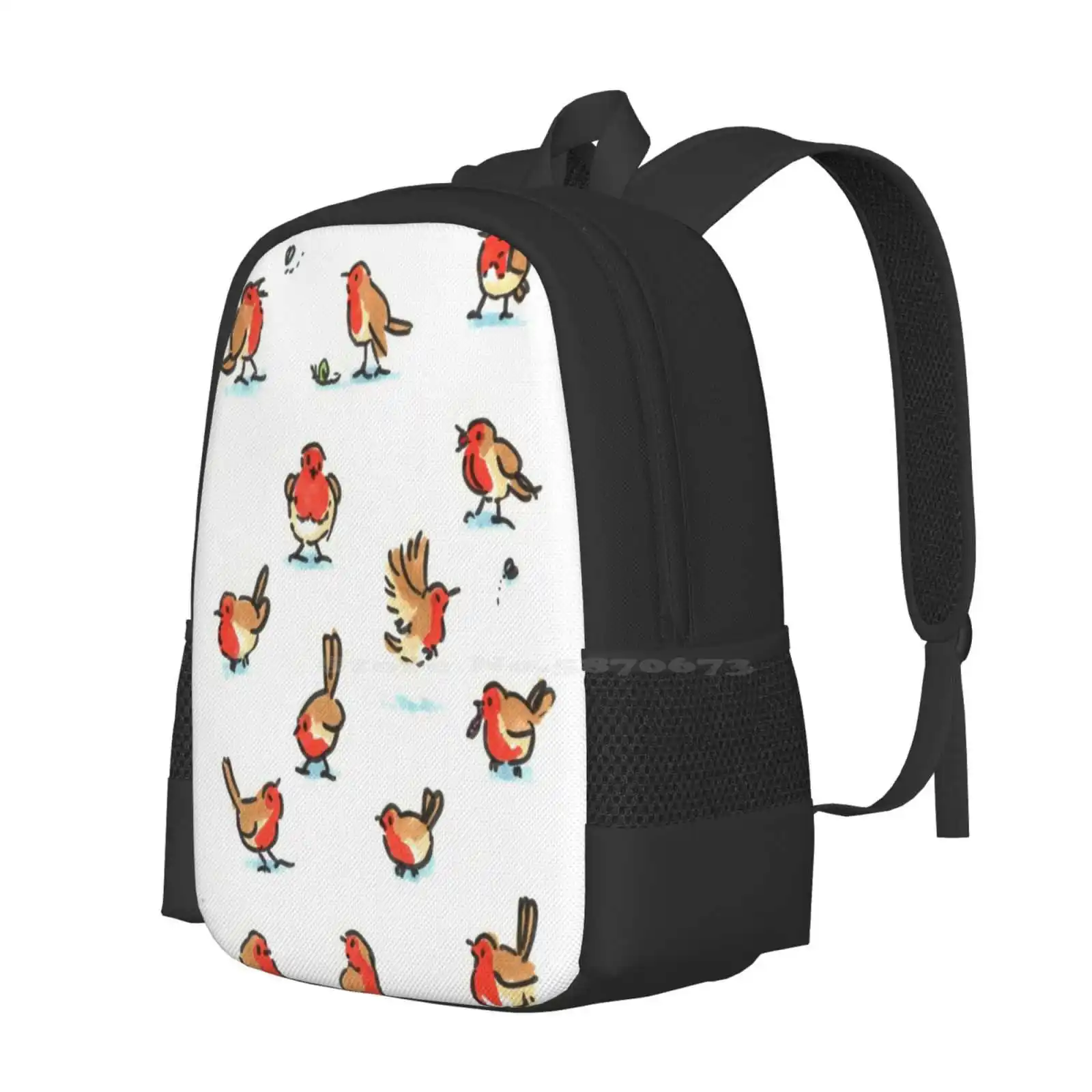 A Round Of Robins Pattern Design Bag Student'S Backpack Robin Red Breast Cute Robin Cartoon Robin Christmas Robin Bird Art