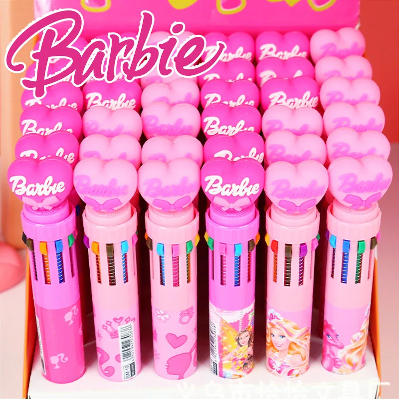 

Barbie Pen 10 Color Ballpoint Pen Cartoon Pink Girls Student Write Supplies Students Stationery Back To School Gift Doll Toy