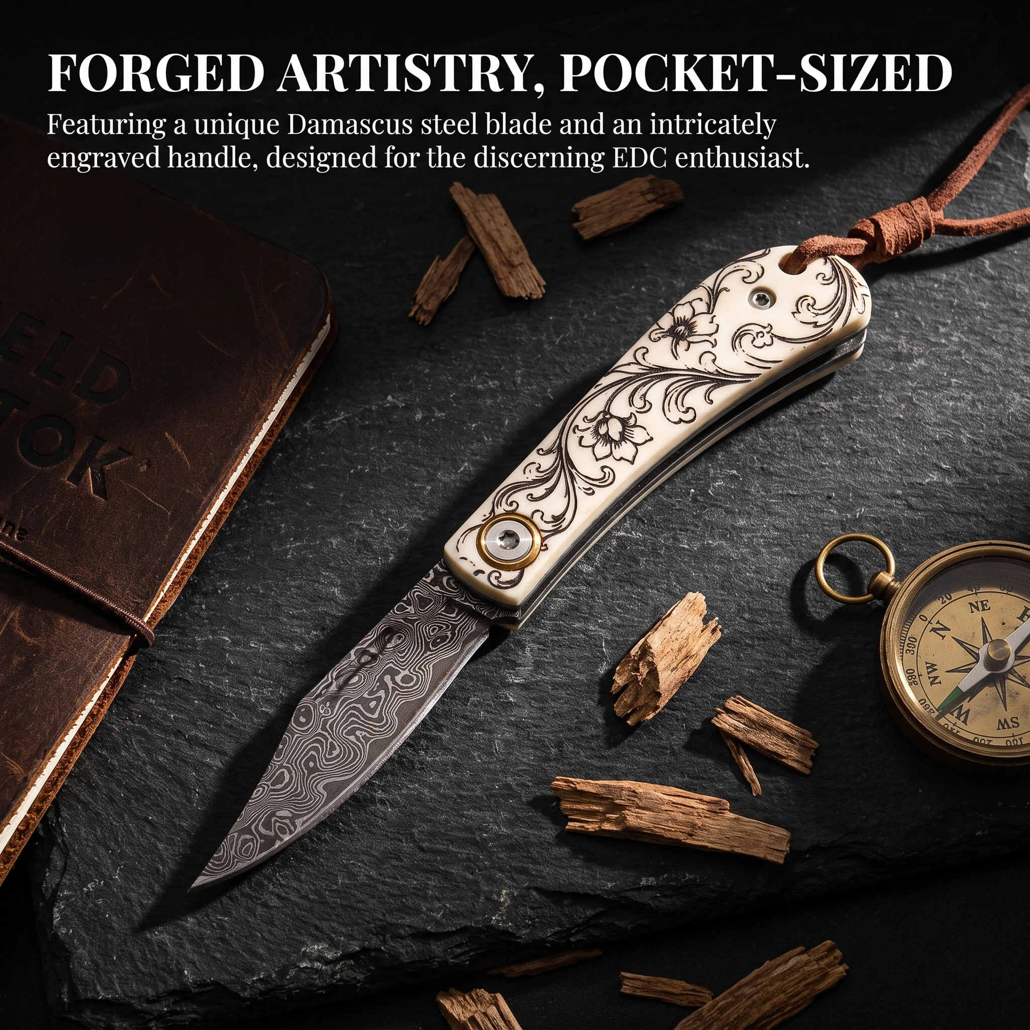 Vintage Collectible Knives - Vintage Compact Damascus Folding EDC Knife
