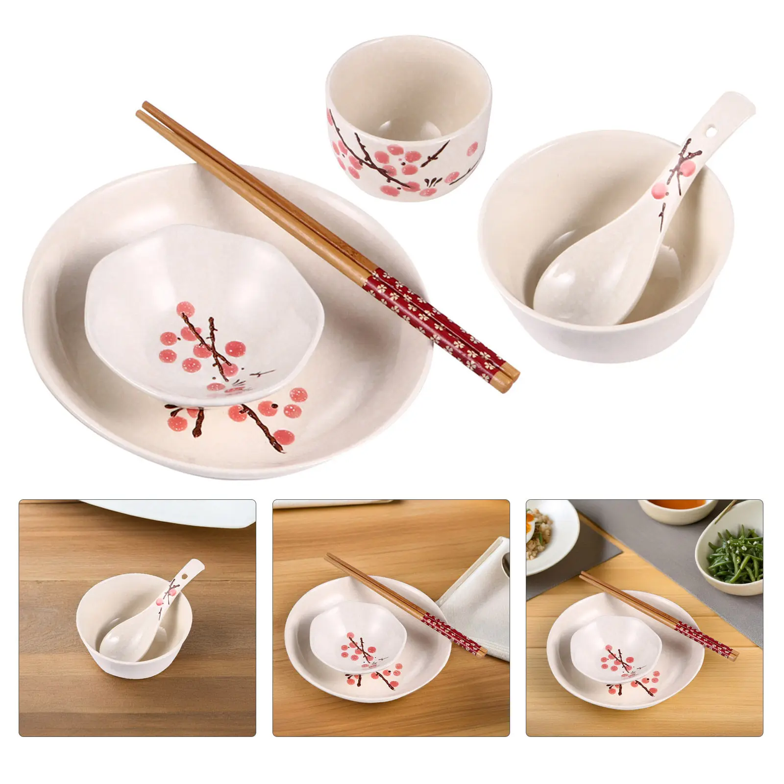 

1Set Vintage Japanese Ceramic Tableware Small Soup Bowls Plates Rice Bowls Asian Dinnerware Microwave Dishwasher Safe