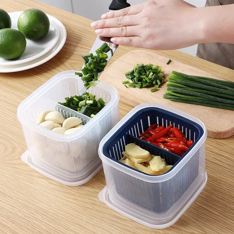 Refrigerator Fresh-Keeping Box Plastic Storage Box Fruit Vegetable Drain Crisper Kitchen Storage Containers Kitchen Gadget