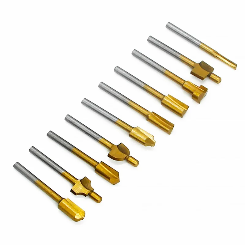 Imagem -05 - Hss Titânio Revestido Madeira Router Bits Files Mini Cortador de Madeira Moagem Fits Dremel Rotary Grupo Ferramenta de Carpinteiro com Case mm 10 Pcs