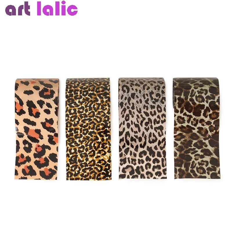 4pcs Leopard Print Nail Foils Set Animal Transfer Paper Art Stickers Manicure Decals for Nail Decoration