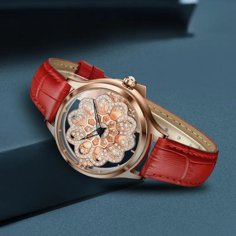 여성용 로즈 골드 손목 시계, 패션 가죽 브랜드 시계, 여성용 쿼츠 시계, 소녀 시계, Montre Femme, 2023 신제품