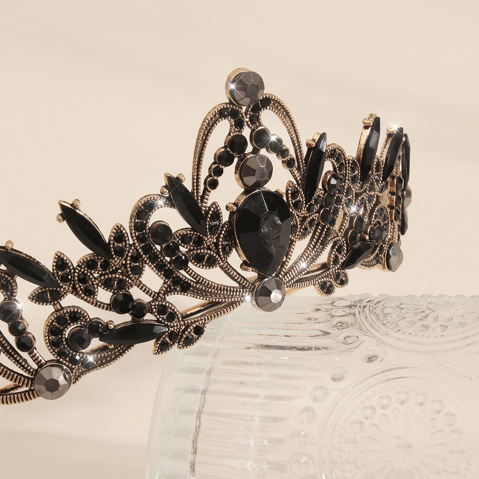 1 تاج فاخر من حجر الراين الباروكي الأسود على شكل قطرة ماء، إكسسوار ثوب مسائي، زينة رأس العروس الزفاف