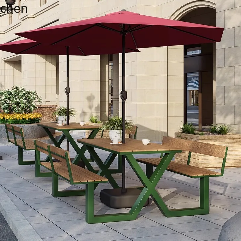 ZML  leisure table and chair combination cafe restaurant commercial  pendulum with umbrella one-piece dining table and chair
