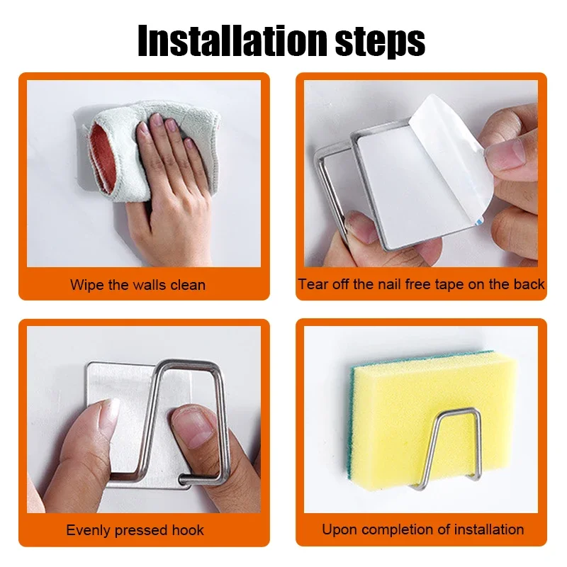 Sink Sponge Rack Drain Storage Shelf Stainless Steel Kitchen Wire Ball Rag Organizer Holder Kitchen storage rack Kitchen Stainl