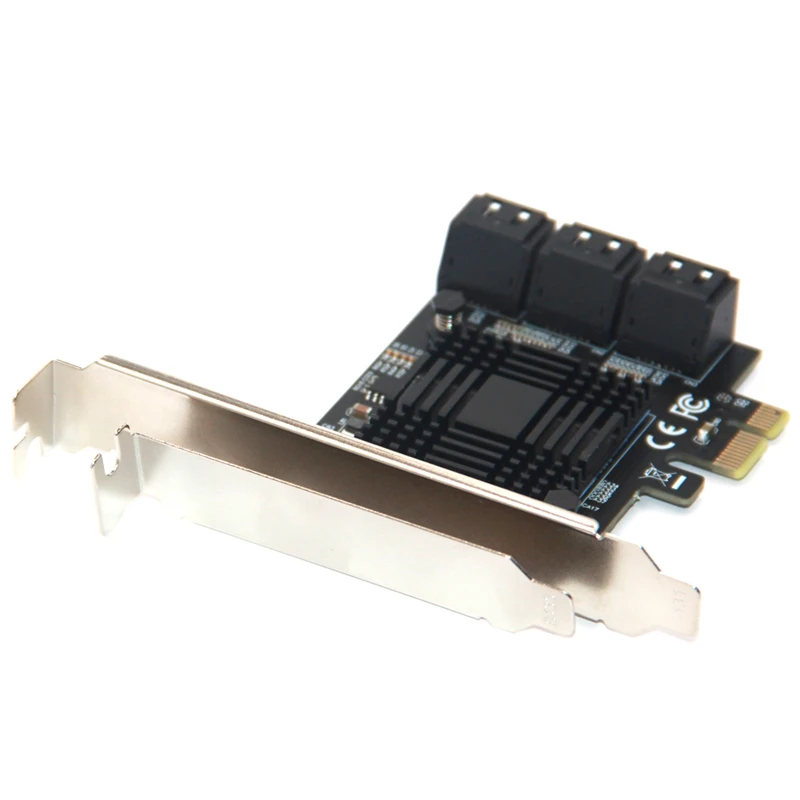 6 منافذ SATA PCI-E محول 6Gbps SATA3.0 III تحكم بطاقة توسيع غير غارة PCIe Gen3 X1 قوس منخفض المستوى للتعدين Chi a
