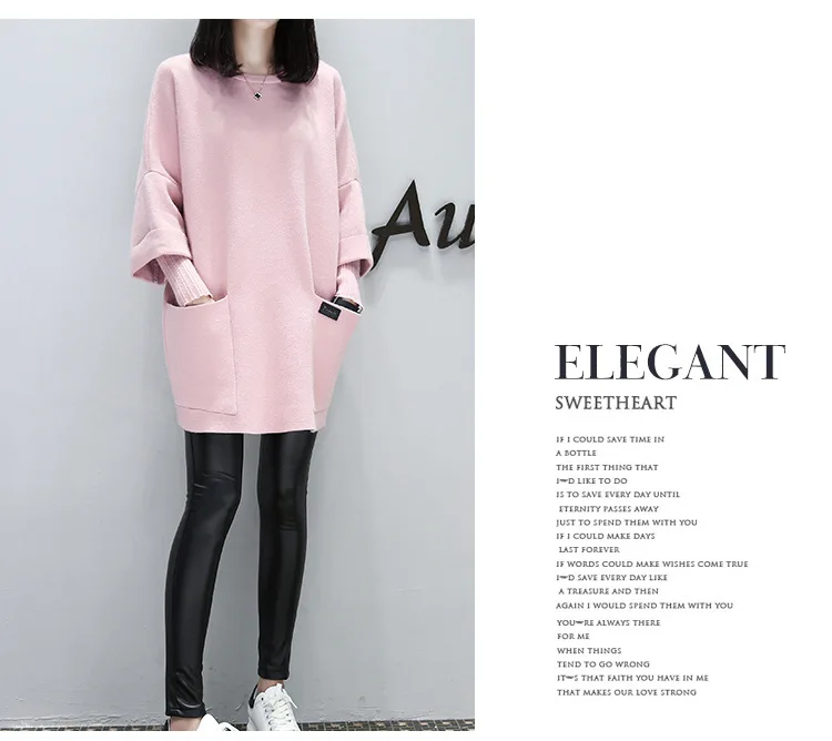 Frühling Herbst Damen Einfarbiger Übergrößen-Pullover Frauen Mädchen Loser Langer T-Shirt-Jacke Damen Lässiges Langes Oberteil Damen Basis-Shirt – Detail 13